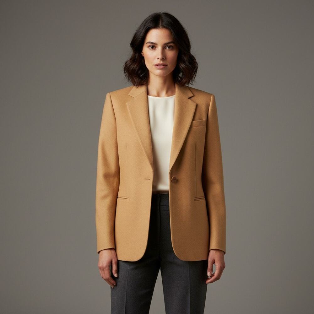 Vintage L.L. Bean Wool Cashmere Blazer Womens 10R Camel Yellow USA Jacket